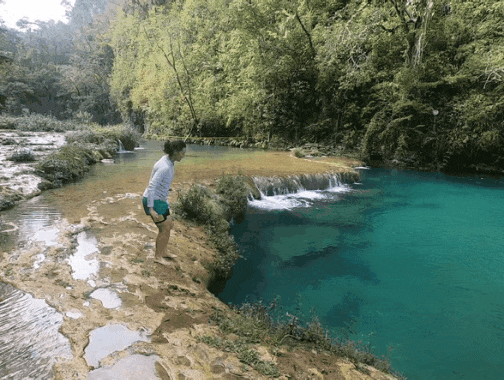 Jumping into Water at Semuc Champey Guatemala