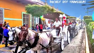Parade of Horses and Carts along Calle Real Xalteva at the Granada Hipica Festival