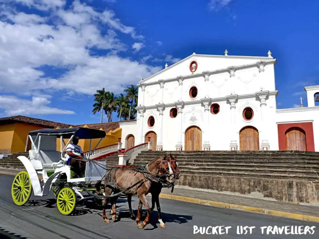 Horse and cart in front of Iglesia San Francisco Granada Nicaragua