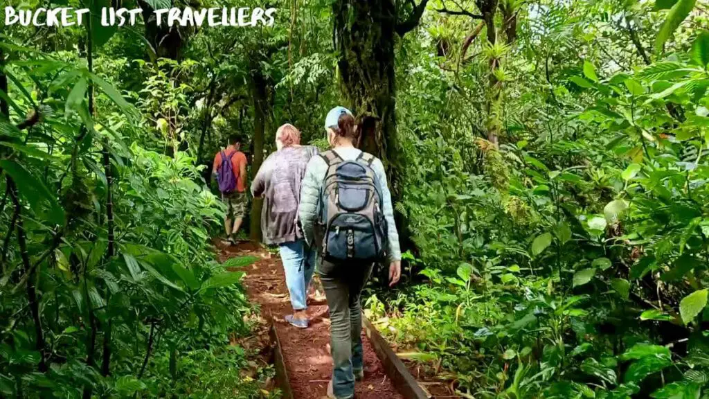 3 people walking along Mombacho Hike Crater Trail Nicaragua
