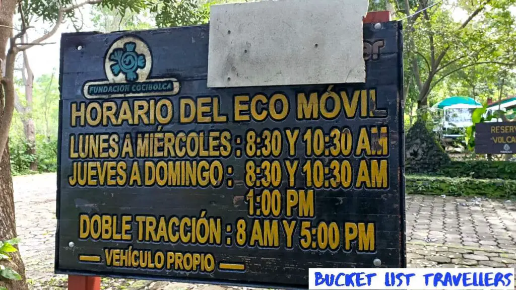 Sign for Transport Times for Mombacho Volcano