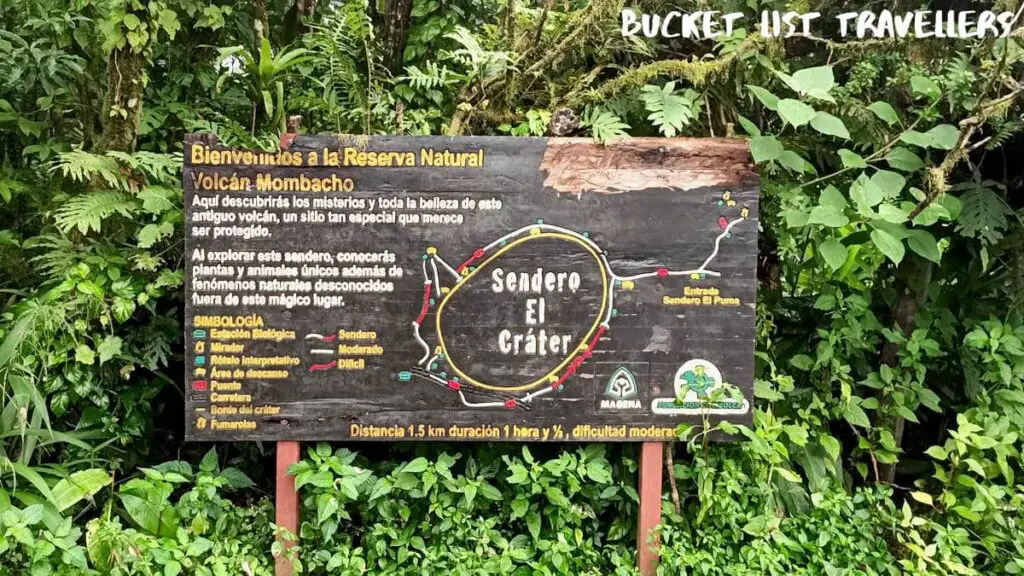 Map of Sendero El Crater at La Resera Natural Volcan Mombacho Nicaragua