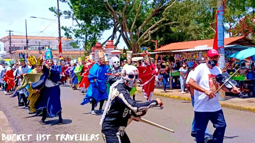 La Muerte Quirina and Los Diablitos at Tope de los Santos Jinotepe Nicaragua, Religious Parade Nicaragua