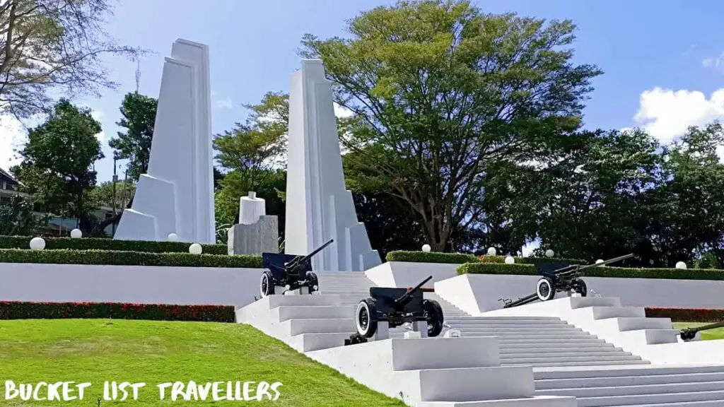 Entrance to the Somoza Dungeons (now a police archive) at Loma de Tiscapa Managua Nicaragua; White staircase with artillery