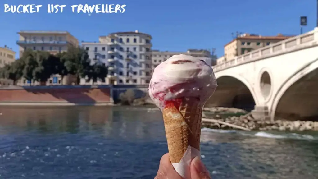 Gelato from Vittoria 1938 Gelato Caffè Verona Italy overlooking Adige River