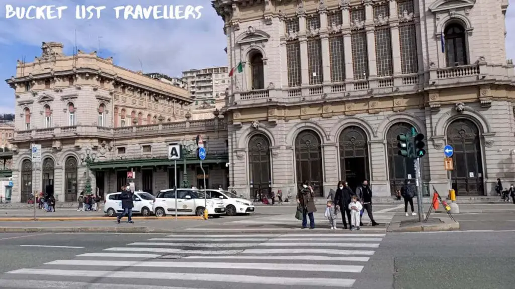 Pedestrian crossing outside Genova Brignole Train Station Genoa Italy