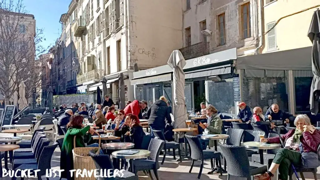 Outdoor dining at French cafe, Place Pierre Puget Toulon France