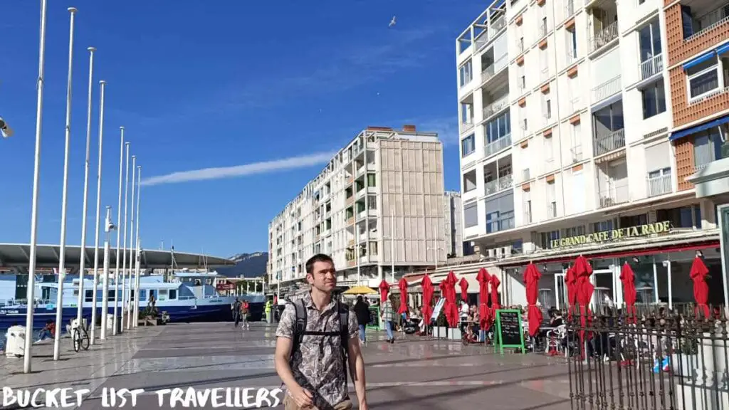 Man walking down the promenade at Port de Toulon France