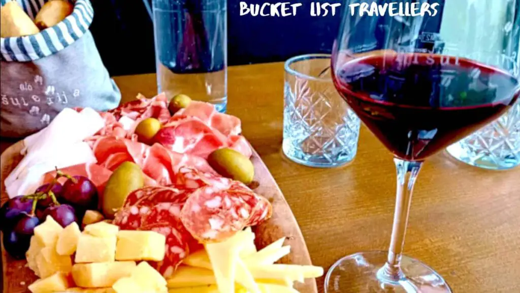 Ala Pršuterija - Slovenian Meat and Cheese Board with Slovenian wine