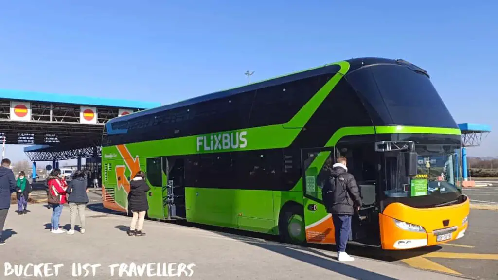FlixBus at Croatia Border Crossing, green bus