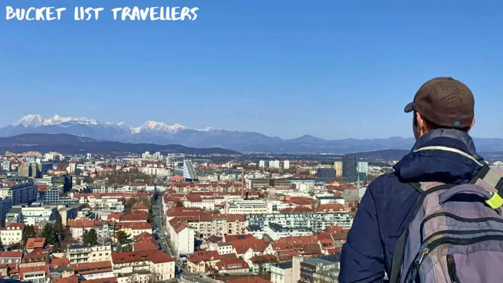 Man at Ljubljana Castle Free Viewing Platform Slovenia
