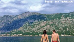 Couple Overlooking Bay of Kotor Montenegro