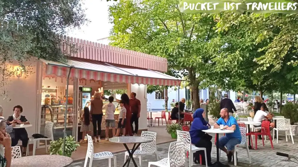 Cafe at Shëtitorja e Molos (Molos Promenade) Shkodra Albania, Albanian cafe