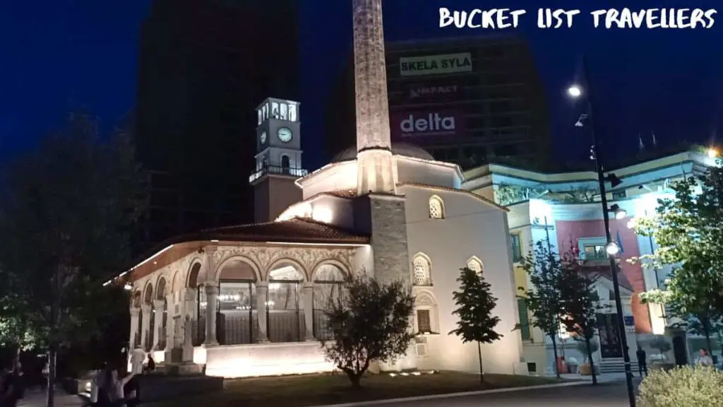 Et'hem Bej Mosque Tirana Albania at night