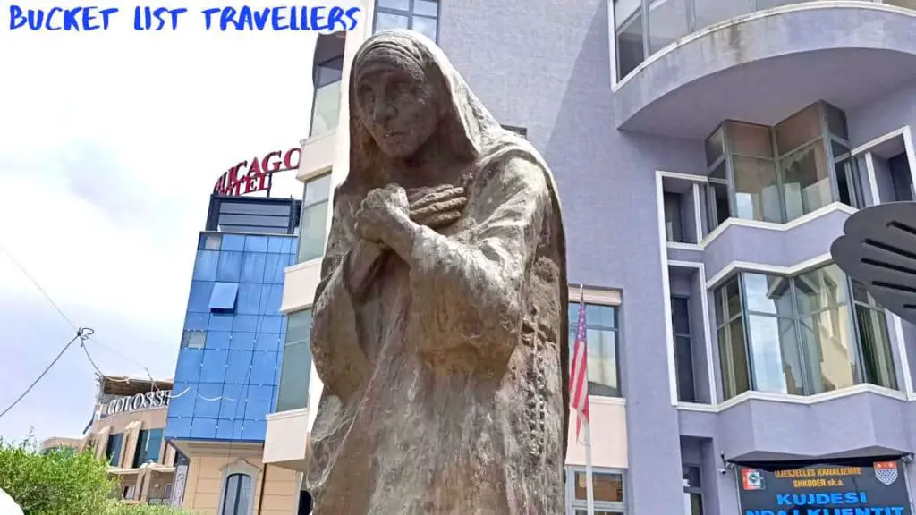 Monument to Mother Teresa Shkodra Albania, statue of Mother Teresa