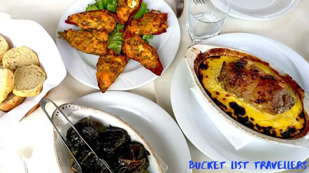 Traditional Albanian Food at Vila Bekteshi Restorant Shkodra Albania