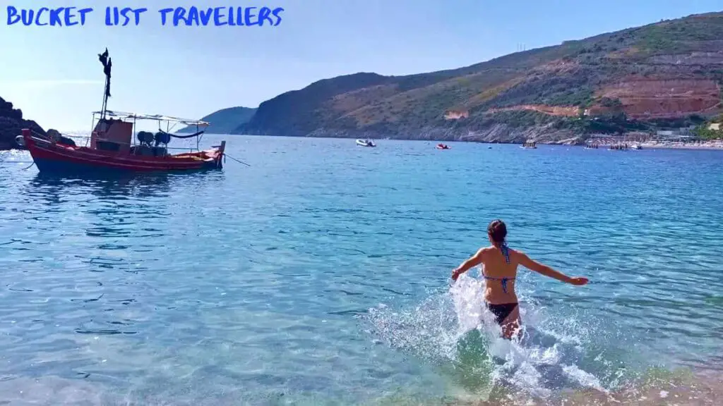 Woman Swimming at Jale Beach Himare Albania