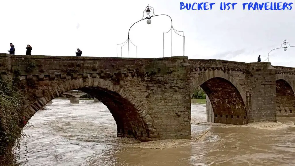 Pont Vieux of Carcassonne and Aude River After Heavy Rain