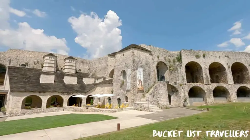 Castle of Ioannina Greece, blue sky with white fluffy clouds