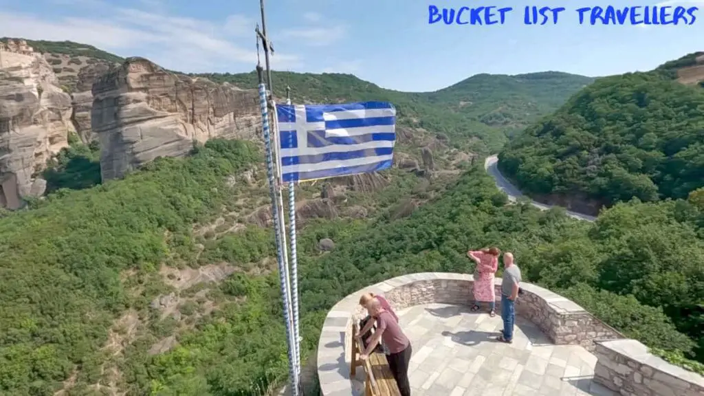 Greek flag at Holy Monastery of Rousanos Saint Barbara Meteora Greece