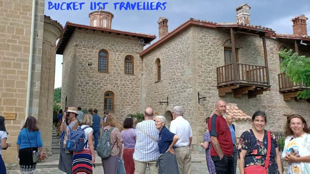 Tourists at Monastery of St Stephan Meteora Greece
