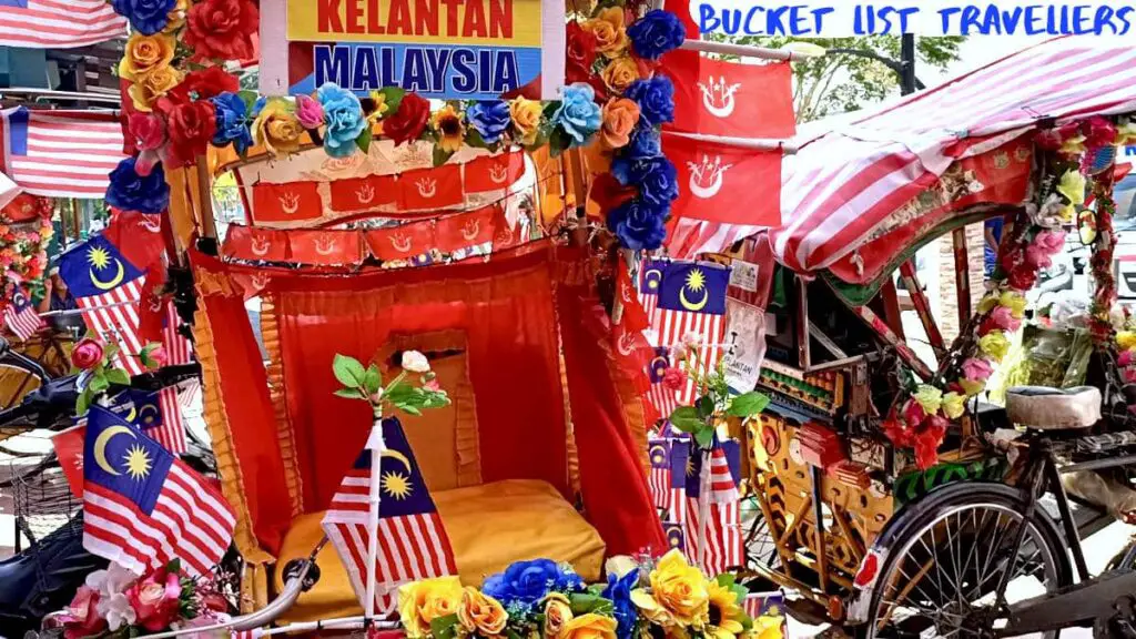 Malaysian Flags - Cycle Rickshaws - Siti Khadijah Market Kota Bharu Malaysia