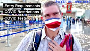 Man wearing Costa Rica Mask inside Juan Santamaria International Airport