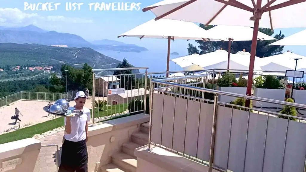 Restaurant Panorama Mount Srđ Dubrovnik Croatia, Waiter carrying tray